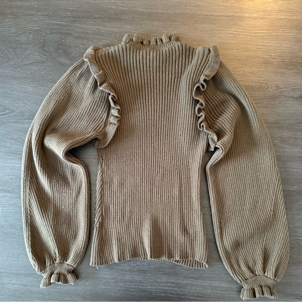 Ruffled Brown Ribbed Sweater - Picture 2 of 3